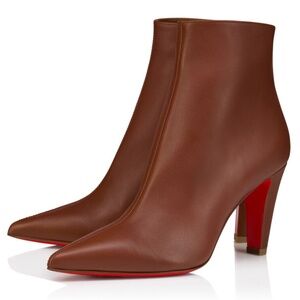 Christian Louboutin Vibella Booty 85 Brown Calf Leather Pointed Heel Bootie 37.5